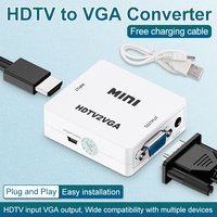 Convertidor MINI HDTV a VGA con Cable de Alimentación USB y Puerto de Audio de 3.5mm, Adaptador Activo de Entrada HDTV a Salida VGA 1080P