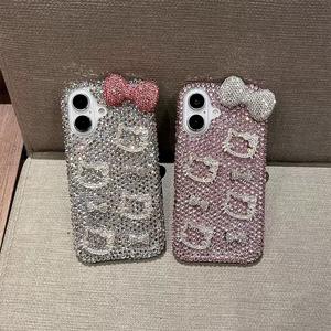 Nueva funda de teléfono móvil de lujo con diamantes de imitación y bonito lazo de gato para iPhone 17 Air 16 13 14 12 Pro Max 15 Plus DIY cubierta brillante de diamante completo - Product Image 3