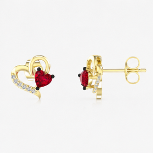 925 Sterling Silver Gold Plated Heart Shape <b>Red</b> Cubic Zirconia Stud <b>Earrings</b> for Women Romantic CZ Jewelry Wedding Anniversary - Product Image 5