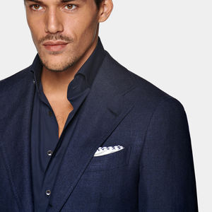 Abito Monopetto da <span class=keywords><strong>Uomo</strong></span> Personalizzabile OEM <span class=keywords><strong>Blu</strong></span> <span class=keywords><strong>Navy</strong></span> Taglie Forti in Lana Seta e Lino, Slim Business Casual Multi-trama - Product Image 3