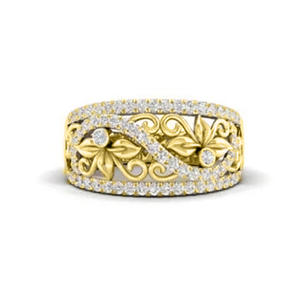 Anillo de Diamantes de Oro Amarillo para Mujer Q589 con Diamantes Naturales de Corte Brillante Redondo, Anillo de Bodas, Color G - Product Image 1