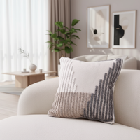 Housse de coussin de canapé de style américain 45*45cm, motif abstrait à rayures, pour fenêtre en baie, avec pompon