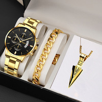 Montres pour hommes de luxe écologiques à quartz, bracelet en acier allié, grand cadran, ensemble avec collier croix - Vente chaude