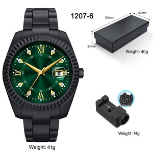 Montre à quartz de luxe pour homme, étanche 3 ATM, boîtier en plastique, cadran vert, aiguilles dorées, sertie de diamants, 40 mm, bracelet 20 mm, verre - Product Image 6