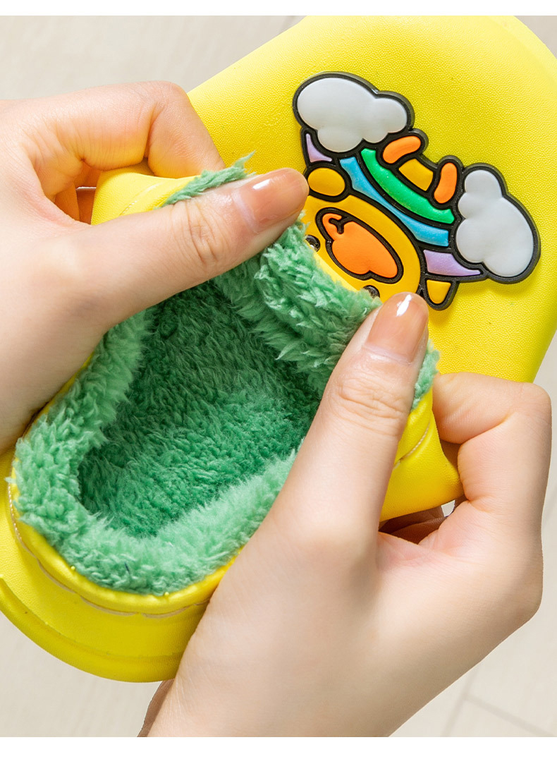 Cute Kids Fur House Slipper Shoes Cartoon Waterproof Anti Slip Bathroom Girls Boys Slippers