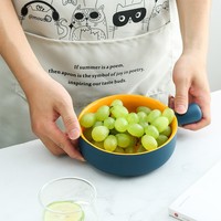 Bol de cuisson en céramique minimaliste nordique avec poignée contrastante, compatible four et micro-ondes, pour salade de fruits, pâtes, petit-déjeuner