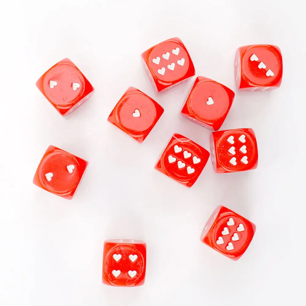 Custom Engraved Heart Shaped Dice Set 25 Mm Red White Custom Dice Board Games And Parties