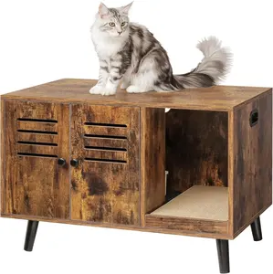 Customize Solid Wood Furniture Pet house Modern Cat Bed Wood Cat House and Washroom Cabinet with Scratching Mat cat litter box