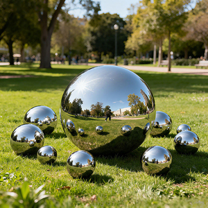 Boule creuse en acier inoxydable SS304/316 argentée 650-1500mm, finition miroir étanche, style Art déco moderne, ornement de <span class=keywords><strong>jardin</strong></span> personnalisable - Product Image 6
