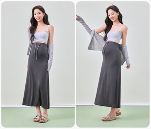 Abito <span class=keywords><strong>Premaman</strong></span> in Modal Primavera/Estate/Autunno Nuova Collezione Pupu Gonna Lunga a Vita Alta Taglie Forti Modellante a Trapezio Tinta Unita da Donna - Product Image 2