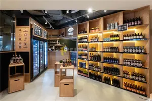 Wall Rack Retail Wine Shop Interior Design Decoration Wine Store Custom Wooden Metal Wall Mounter Wine Rack