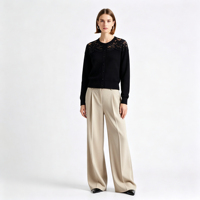 Cardigan à manches longues avec bordure en dentelle et boutons, en maille épaisse et douce, pour tenues d'automne et d'hiver, style décontracté professionnel et hauts pour sorties