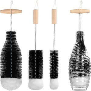 Juego de cepillos de limpieza de madera sin rayas con mango largo para botellas de vidrio y de madera - Product Image 1