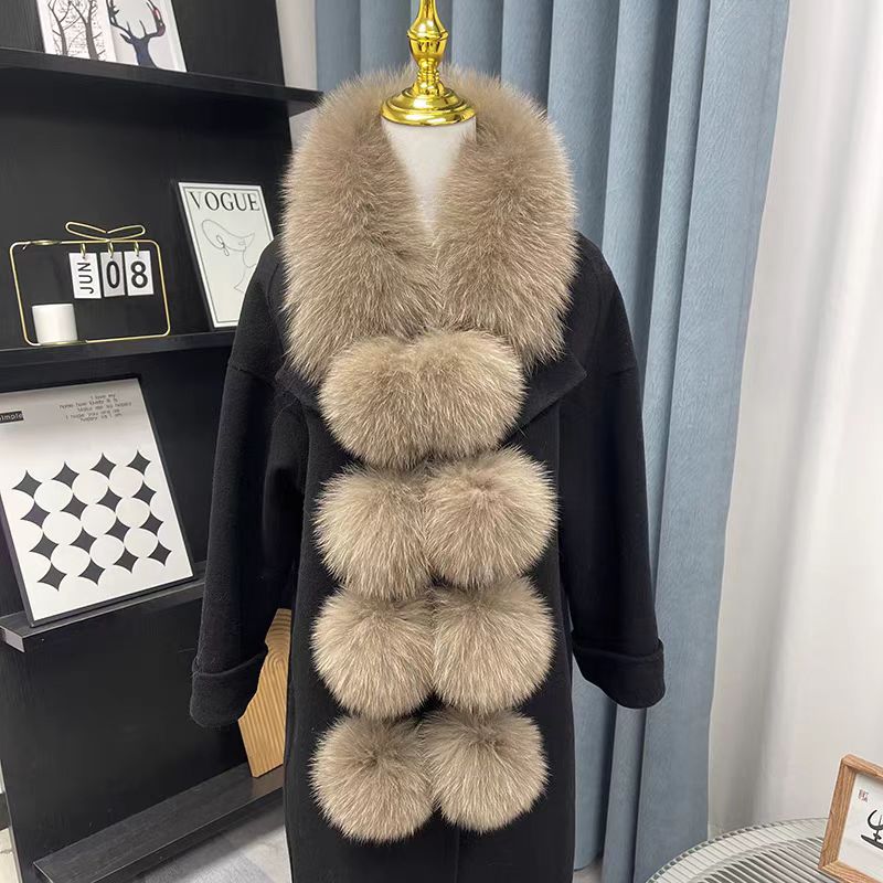 2024 New Fashion Girl's Fox Fur Scarf Winter Fox Fur Pom Pom Scarf for Women
