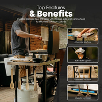 JH-Mech Outdoor-Grillwagen mit Haken, hohe Kompatibilität, vielseitiger, mobiler Pizzaofentisch, mobiler Grillwagen