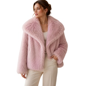 Abrigo corto de invierno para mujer, de piel sintética, con un gran solapa esponjoso, hecho de piel sintética de zorro, cálido y elegante. - Product Image 2