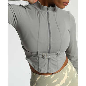 Sólido Ginásio Mulheres Mangas Compridas Top Slim Fit Leve Completa Zip Up Yoga Workout <span class=keywords><strong>Jacket</strong></span> Atlético Corrida Sports Track <span class=keywords><strong>Jacket</strong></span> - Product Image 5