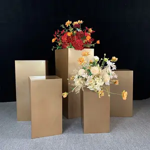 Ensemble de 5 plinthes cylindriques carrés blancs en fer, présentoir de Table à Dessert pour décoration de fête de mariage