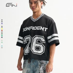 Logo personnalisé Boxy hauts courts sport Tshirt surdimensionné Tee unisexe vêtements Football Streetwear maille Jersey tenue T-shirt pour hommes - Product Image 3