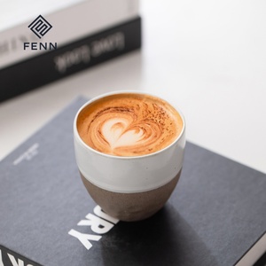 Tasse à expresso et cappuccino en céramique beige FENN avec logo personnalisé, 130 ml, tasse à café et à thé en poterie, tasse en argile pour cadeau - Product Image 3