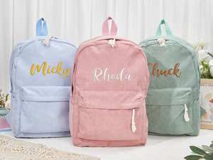 Mix Factory Sac à dos unisexe en <span class=keywords><strong>velours</strong></span> côtelé pour tout-petits Sac à livres brodé avec motif bonbon et fermeture à glissière personnalisée - Product Image 3