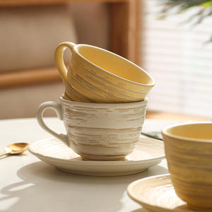 Taza de cerámica espiral en relieve Retro japonés <span class=keywords><strong>2023</strong></span>, nueva tendencia, de cerámica y Juego de platillos taza de café, tazas y platillos de té - Product Image 4