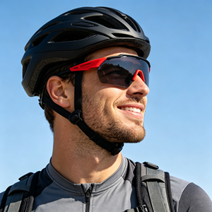 Lunettes de soleil de <span class=keywords><strong>sport</strong></span> avec protection UV, logo personnalisé, pour hommes, cyclisme, course à pied, extérieur, avec monture rouge et noire - Product Image 2