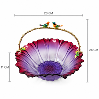 Corbeille à fruits décorative en verre en forme de fleur avec poignée dorée et ornement oiseau pour la décoration intérieure