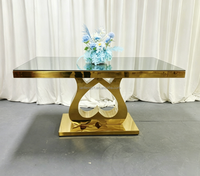 Table de réception LANFENG en acier inoxydable avec base en forme de cœur et plateau en verre, durable, pour événements, mariages et banquets nuptiaux