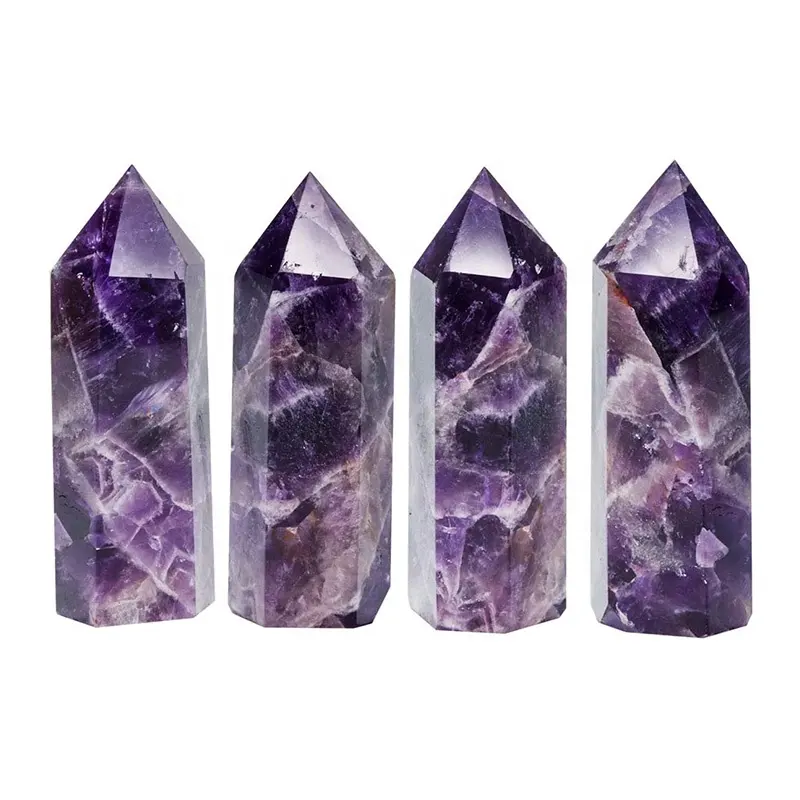 Varitas de cuarzo de cristal curativo de amatista mágica pulida, Chakra de torre de piedras preciosas naturales, superventas