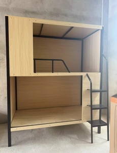 เตียงสองชั้นเหล็กแบบกำหนดเองขนาดเต็มพร้อมตู้เก็บของด้านล่าง เตียงสองชั้นสำหรับหอพักเยาวชน - Product Image 2