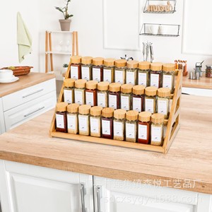 Solid Wood <b>Spice</b> <b>Rack</b> Kitchen Countertop Multi Layer Tiered Storage <b>For</b> Glass <b>Jars</b> Minimalist Design - Product Image 1