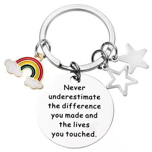 Inspirational Quote Keychain Rainbow Star Charms Stainless Steel <b>Keyring</b> with Never Underestimate for Impactful Lives - Product Image 3