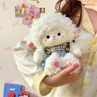 Peluche Mouton Couple Adorable en Salopette en Jean, Agneau Kawaii en Peluche Douce et Moelleuse avec Robe à Carreaux, Cadeau de Saint-Valentin
