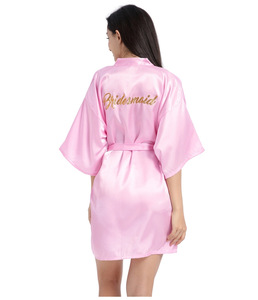 Robes de demoiselle d'honneur <span class=keywords><strong>en</strong></span> feuille d'or 20 couleurs <span class=keywords><strong>Kimono</strong></span> <span class=keywords><strong>court</strong></span> <span class=keywords><strong>en</strong></span> <span class=keywords><strong>soie</strong></span> pour fête de mariage Cadeaux de demoiselle d'honneur d'été légers avec satin (S-2XL) - Product Image 3