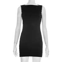 Viviblook D25DS593 Vestido Mini Sexy sin Mangas con Cuello Redondo y Color Sólido para Mujer, Estampado Digital, Estilo Bodycon, Novedad de Verano