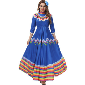Vestido <span class=keywords><strong>Tradicional</strong></span> <span class=keywords><strong>Mexicano</strong></span> para Mujer, Estilo Bohemio, Largo, para Baile, Disfraz para Halloween, Actuaciones en Escenario, Material Poliéster - Product Image 4