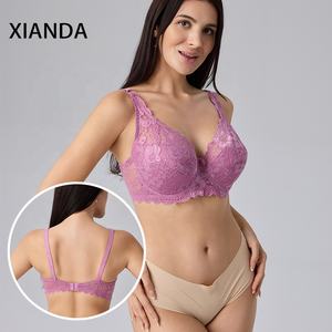XIANDA OEM ODM Soutien-gorge push-up sans rembourrage en dentelle florale à couleur unie pour femme, bonnet 3/4 fixe, dos surdimensionné avec crochet, soutien-gorge à armatures - Product Image 3
