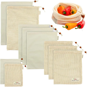 Tas belanja jala dapat digunakan kembali tas Tote tali katun organik tas belanja jaring produksi dengan pegangan panjang untuk penyimpanan sayuran buah - Product Image 4