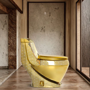 Vaso Sanitario De Ouro Lavabo de luxe en céramique dorée pour toilette Salle de bains Lavage chasse d'eau WC S-Trap Système d'alimentation en eau chaude - Product Image 3