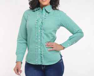<span class=keywords><strong>Camicia</strong></span> da <span class=keywords><strong>Donna</strong></span> 100% Cotone a Righe e Quadri, Taglio Femminile, Bottoni a Tutta Lunghezza, Stile Western <span class=keywords><strong>con</strong></span> <span class=keywords><strong>Volant</strong></span> - Product Image 6