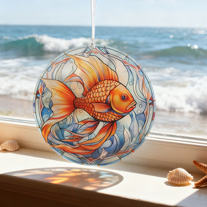 Paneles de Vidrio con Diseño Art Deco de Peces Dorados, Decoración de Pared para el Hogar en Vidrio y Metal para Ventanas - Product Image 2