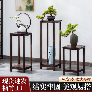 Soporte clásico de bambú de doble capa para plantas, color nogal, rectangular, independiente, para exhibir en balcones, interiores, patios y exteriores. - Product Image 3