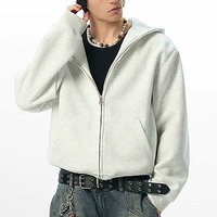 Hoodie court zippé coupe boxy pour homme en tissu molletonné floqué, avec épaules tombantes et broderie 3D, pour la vente en gros