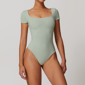 Combinaison-Short <span class=keywords><strong>Femme</strong></span> Moulante Hyper Élastique Blanche Solide Vente en Gros Pas Cher pour l'Été - Product Image 3