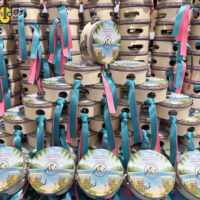 Adults Hand Held Percussion Gift Wood Musical Instrument Mini 4 Inch Silk Ribbon Colorful Handheld Percussion Wedding Drum Price