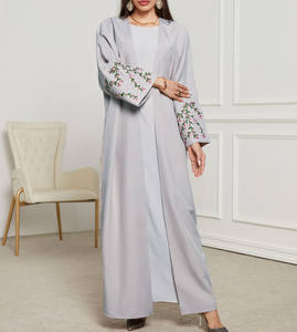 Wholesale Modest <b>Lightweight</b> Breathable Abaya Dress Summer Traditional Muslim <b>Coat</b> with Embroidered Sleeves Casual ODM Design - Product Image 2