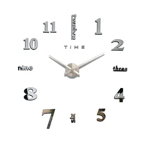 Reloj DIY grande, reloj de pared sin marco 3D, pegatinas de 120CM, Relojes de pared con espejo, decoración de pared acrílica