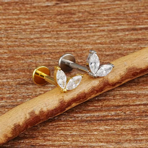 <b>Titanium</b> <b>Stud</b> Earrings F136 ASTM Certified Zircon Flower Heart Moon Design For Ear Bone Lip Piercing Jewelry Everyday Wear - Product Image 4