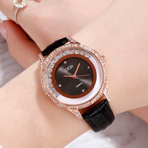 Montre de luxe pour femme avec cadran minimaliste double diamant, bracelet en cuir, pour étudiants, décontractée, classique et polyvalente, fabriquée par un fabricant de montres. - Product Image 2